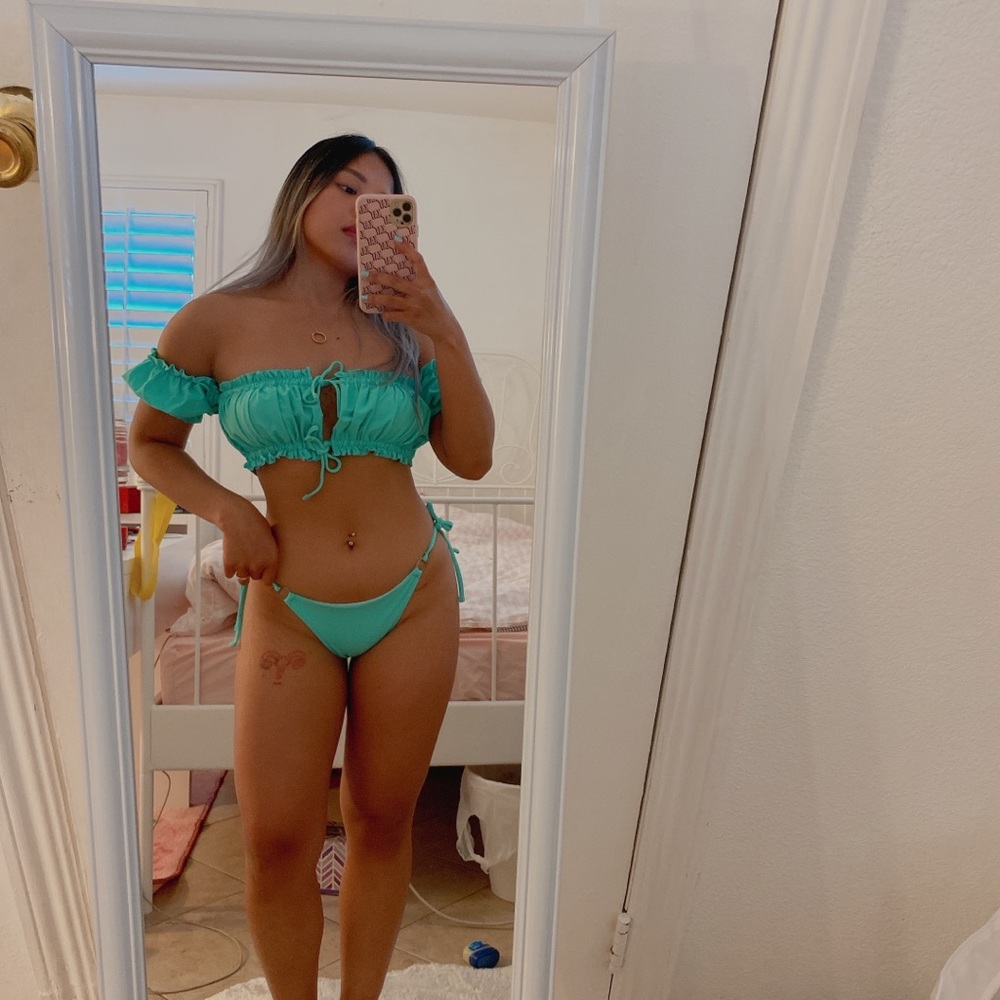 Green Bardot Tie Bikini Set